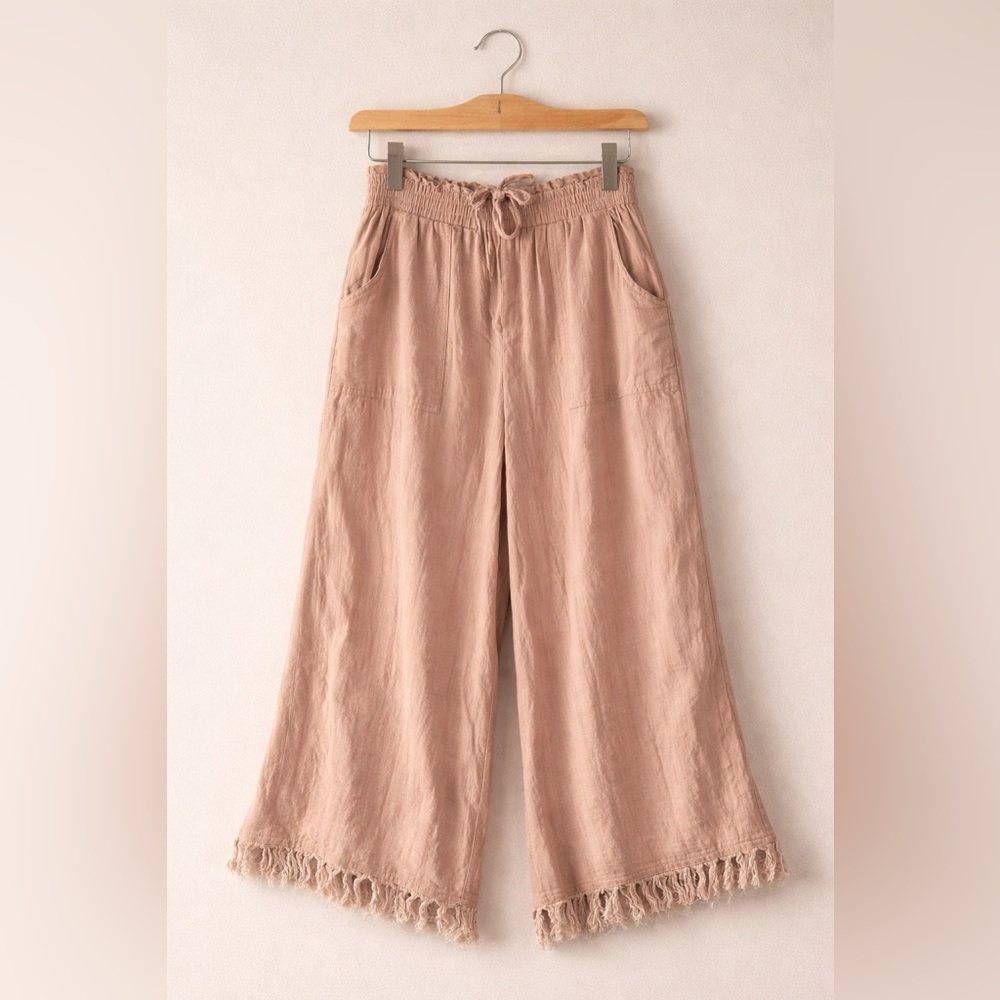 Cotton Camel Wide-Leg Pants